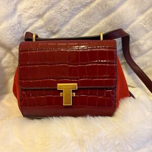 Tory Burch Juliette Embossed leather suede gold logo T crossbody shoulder bag